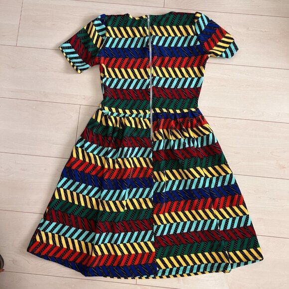 LuLaRoe Amelia Dress Fit & Flare Midi Dress Multicolour Chevron Sz S - Picture 2 of 9